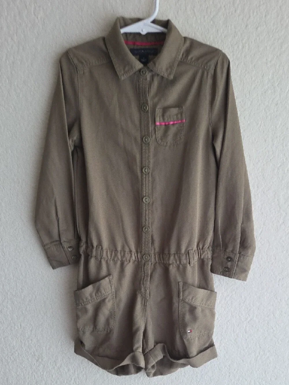 Tommy Hilfiger Olive Green Long-Sleeve Kids Romper